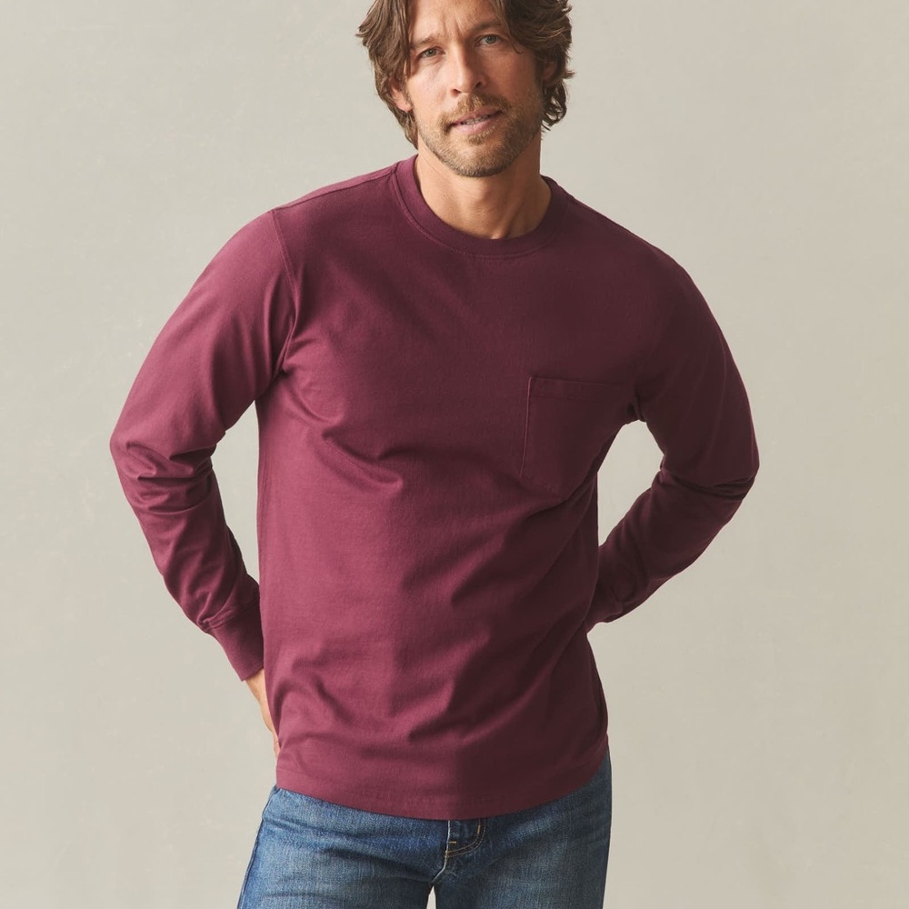 American Giant Men's Long Sleeve‎ Pocket Tee Size XL Made In USA ZINFANDEL red